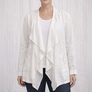 $180 Neiman Marcus Open Front 100% Linen White Jacket XL NWT